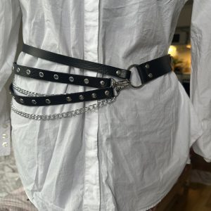 Y2K Layered Vegan Leather Belt, Punk and Gothic Adjustable Strap