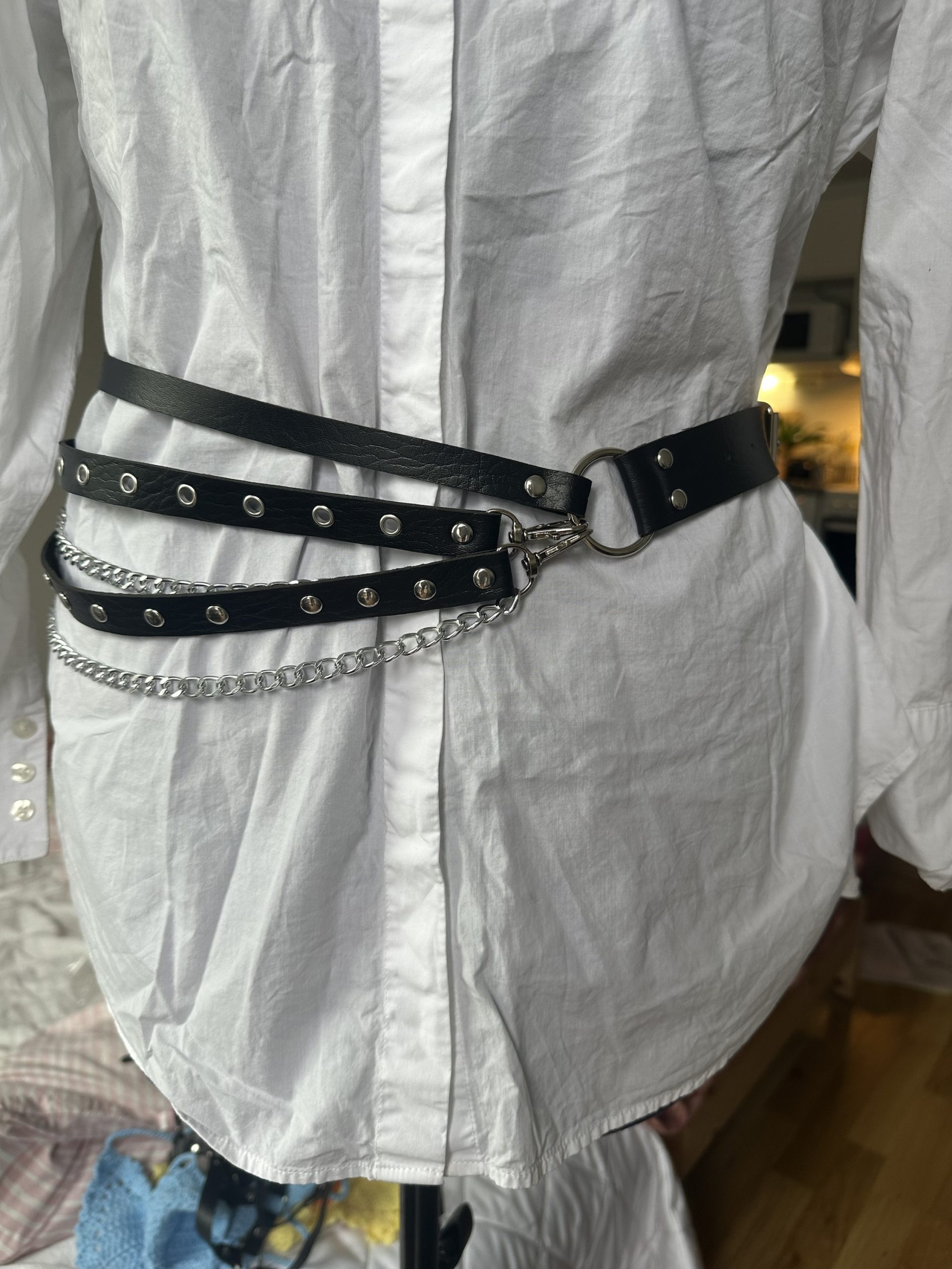 Y2K Layered Vegan Leather Belt, Punk and Gothic Adjustable Strap