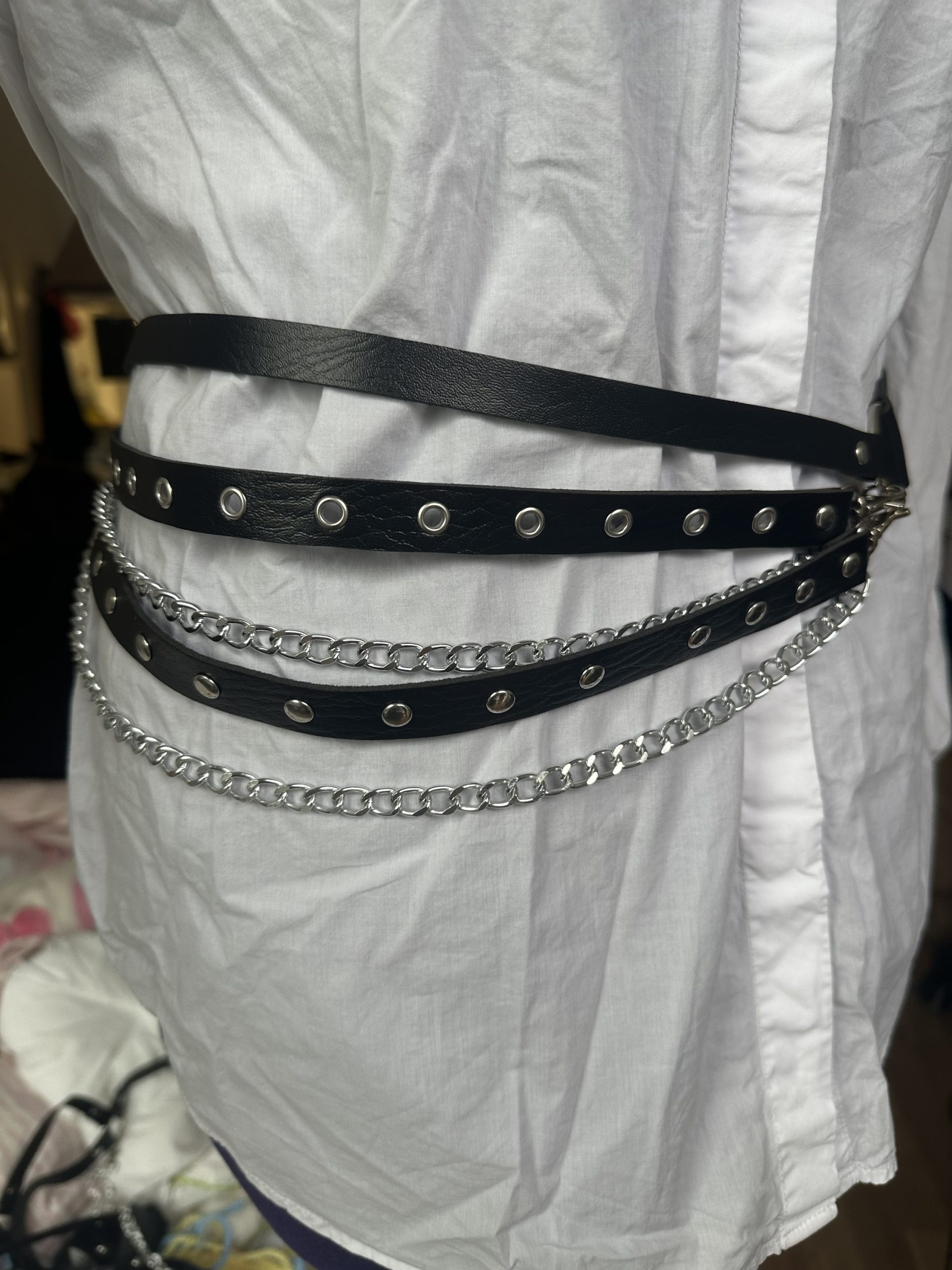 Y2K Layered Vegan Leather Belt, Punk and Gothic Adjustable Strap - Image 4