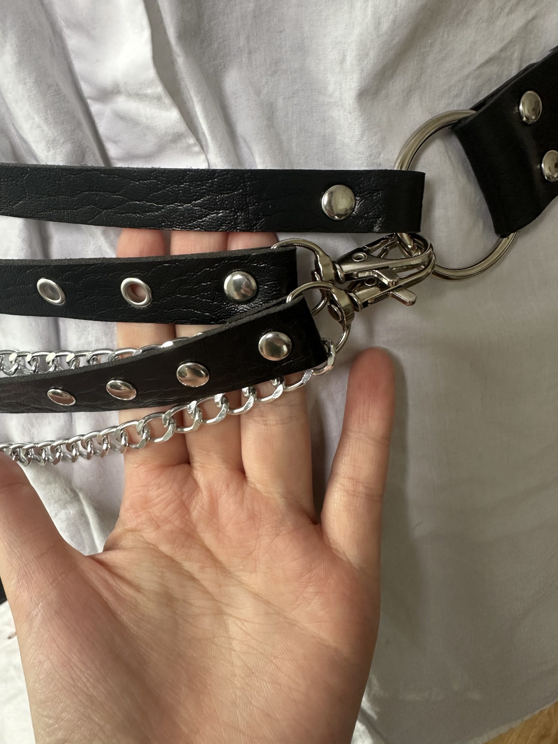 Y2K Layered Vegan Leather Belt, Punk and Gothic Adjustable Strap - Image 9