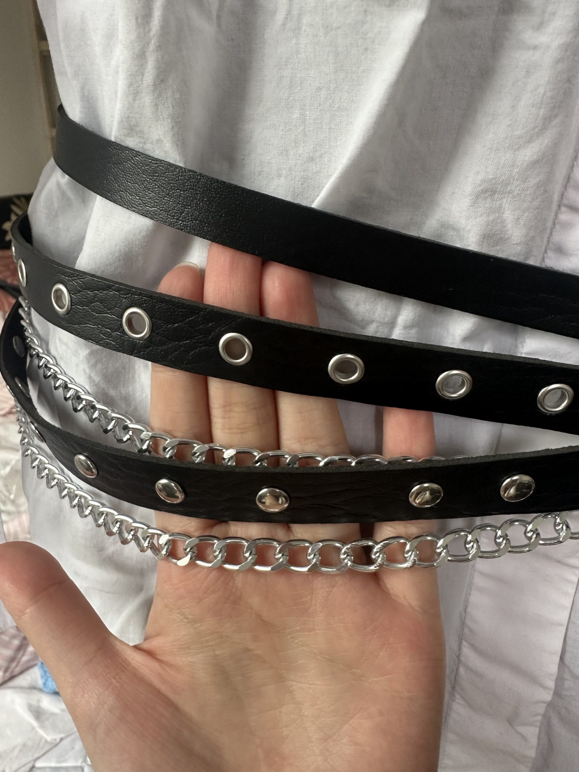 Y2K Layered Vegan Leather Belt, Punk and Gothic Adjustable Strap - Image 10
