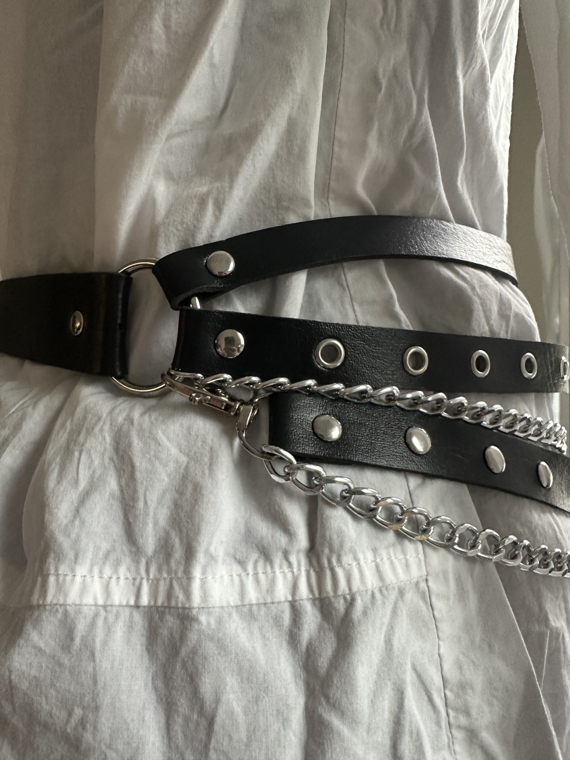 Y2K Layered Vegan Leather Belt, Punk and Gothic Adjustable Strap - Image 8