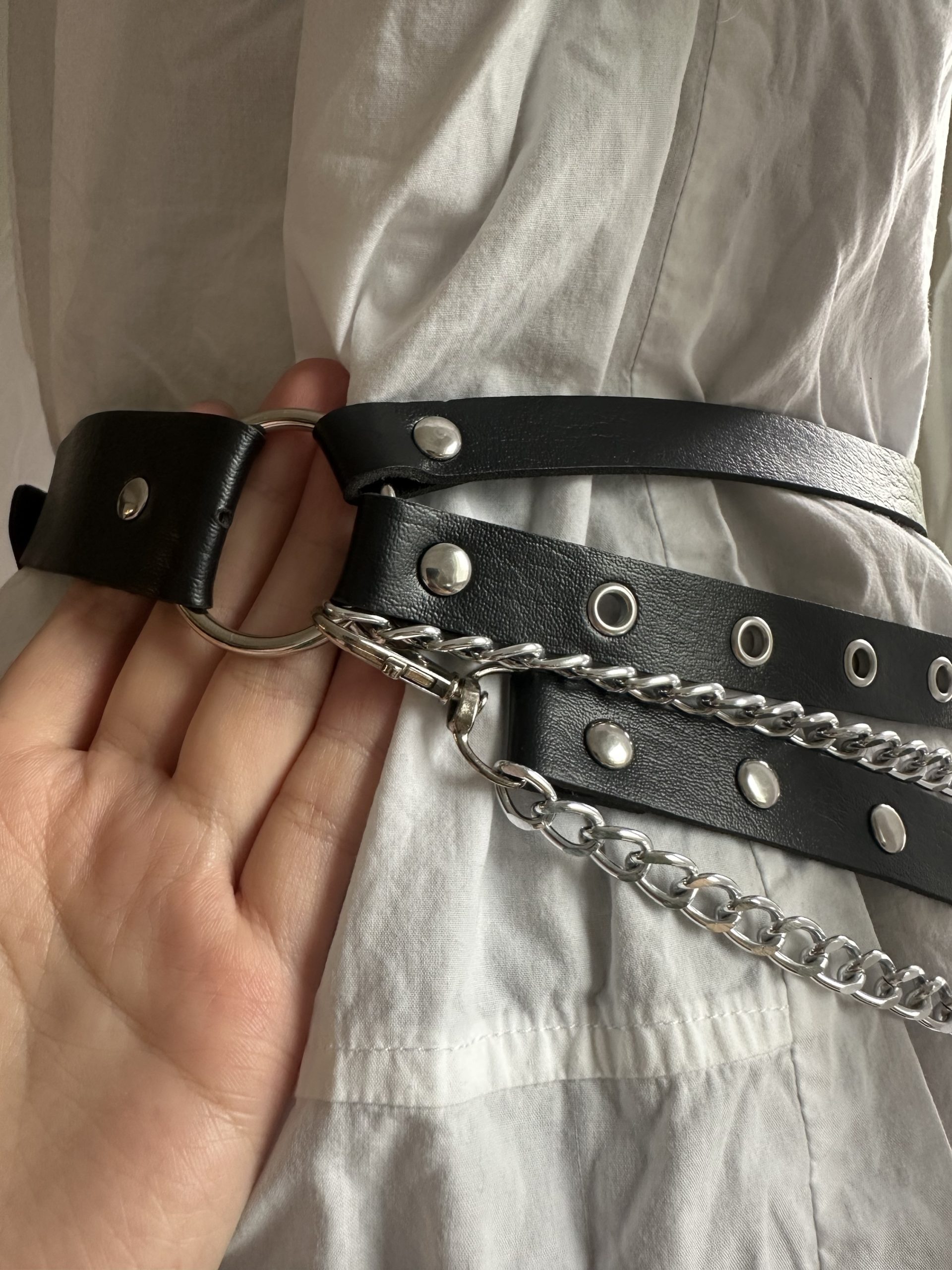Y2K Layered Vegan Leather Belt, Punk and Gothic Adjustable Strap - Image 7