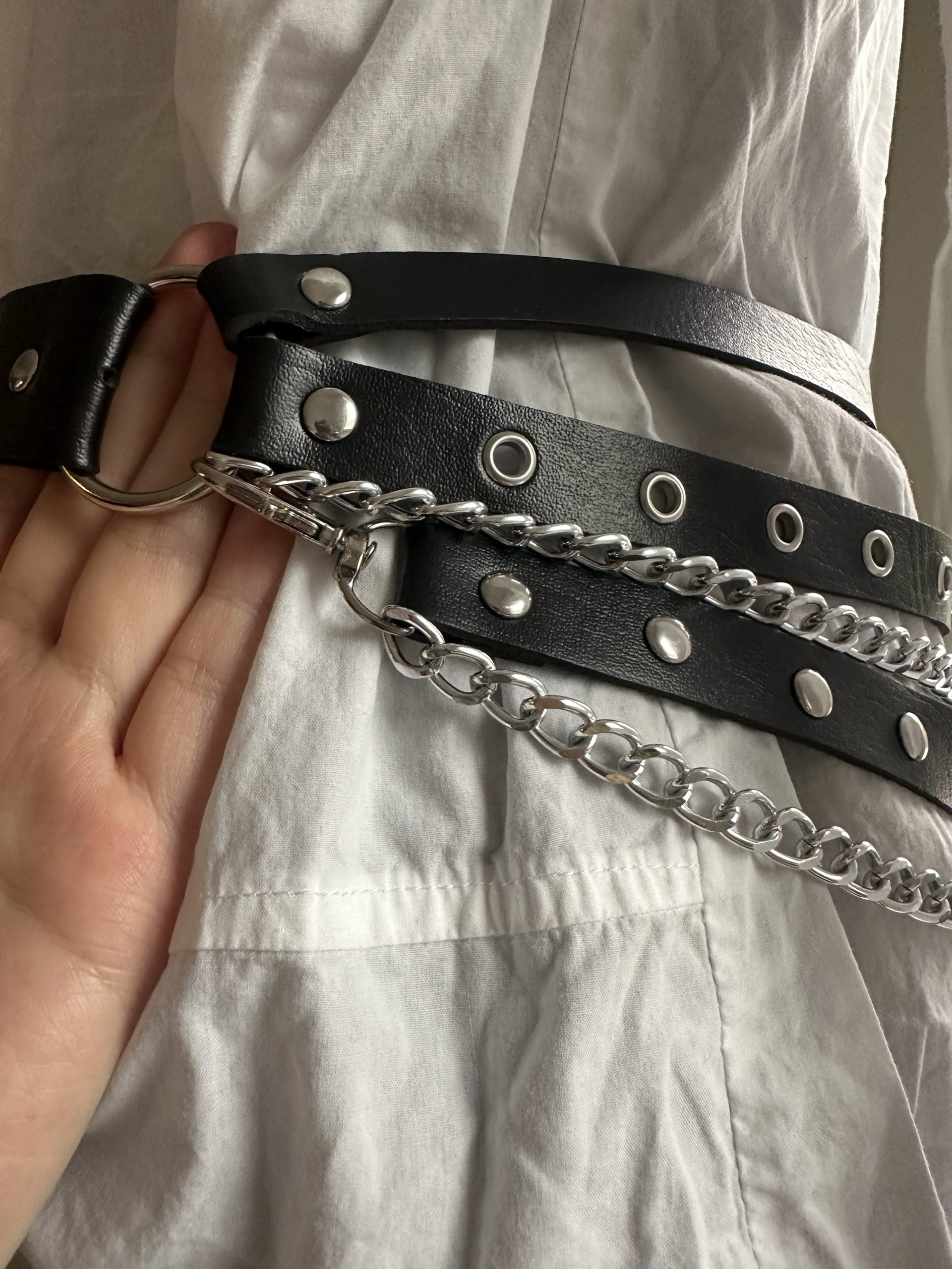 Y2K Layered Vegan Leather Belt, Punk and Gothic Adjustable Strap - Image 6