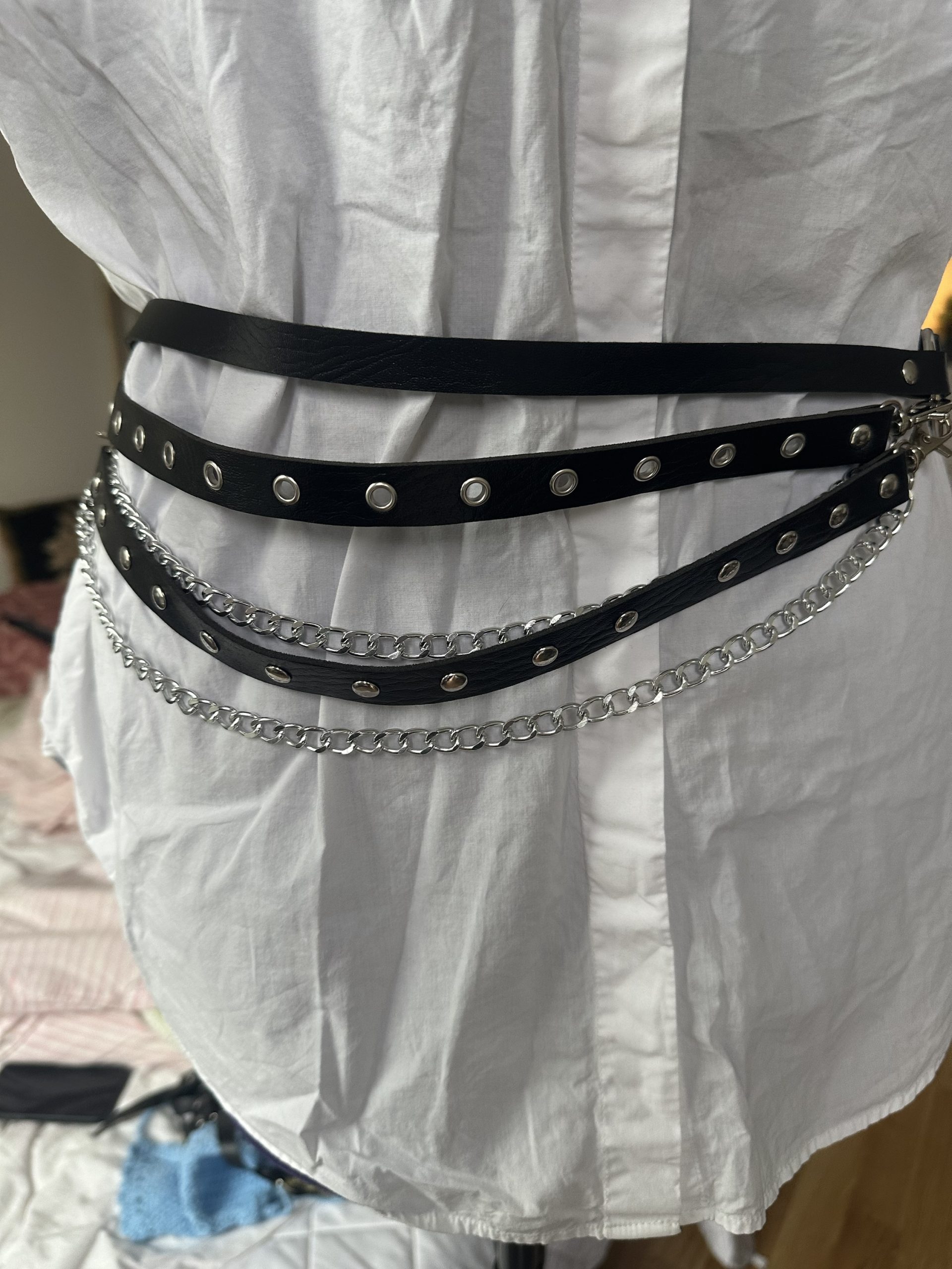 Y2K Layered Vegan Leather Belt, Punk and Gothic Adjustable Strap - Image 3
