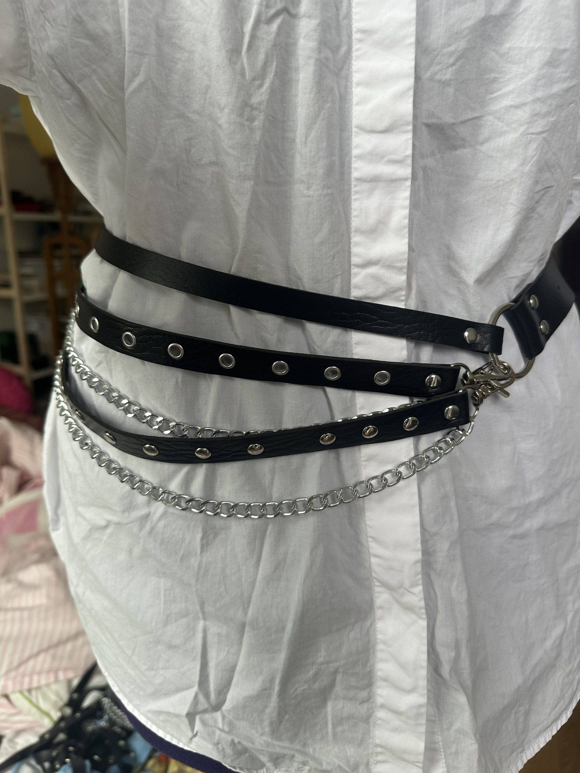Y2K Layered Vegan Leather Belt, Punk and Gothic Adjustable Strap - Image 5