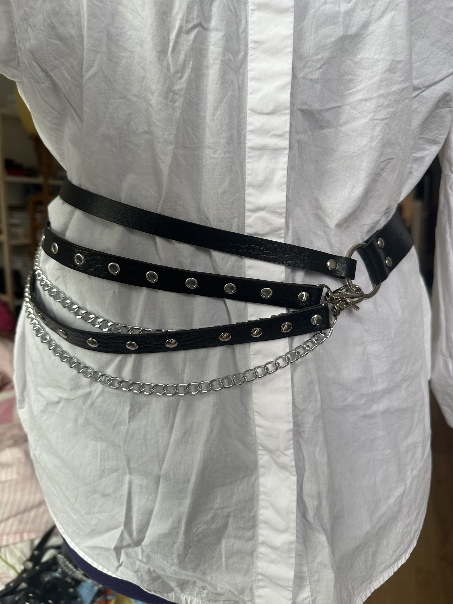 Y2K Layered Vegan Leather Belt, Punk and Gothic Adjustable Strap - Image 2